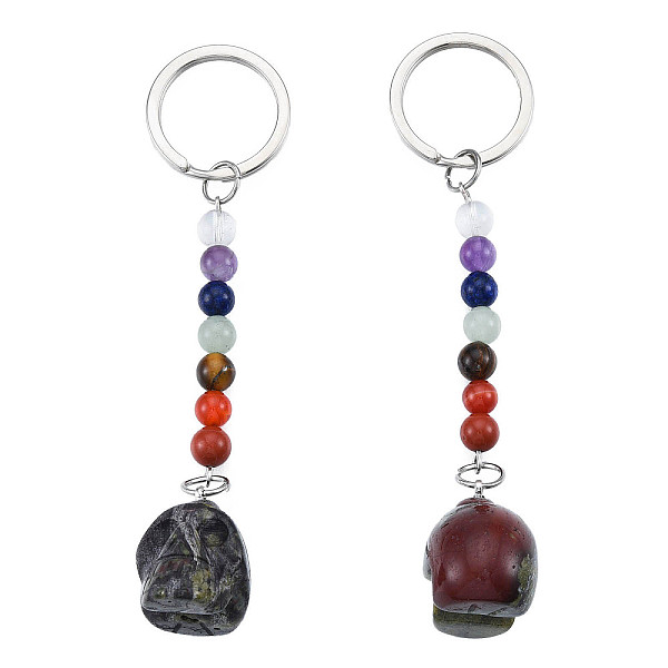

PandaHall Natural Dragon Blood Skull Pendant Keychain, Rainbow 7 Chakra Gemstone Beaded Yoga Keychain, for Women's Girls Healing Meditation...