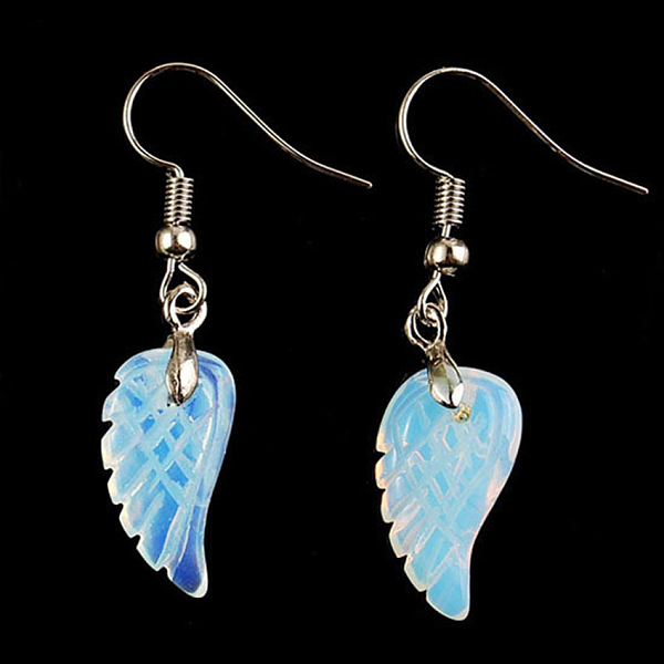 

PandaHall Opalite Wings Dangle Earrings, Platinum Plated Brass Jewelry for Women, 18x10mm Opalite