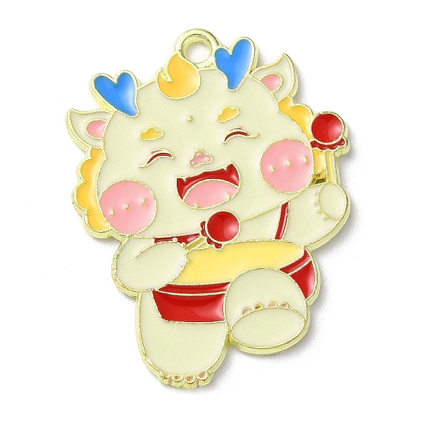 

PandaHall Alloy Enamel Pendants, Golden, Dragon Charm, Drum, 30x23x1mm, Hole: 1.8mm Alloy+Enamel Drum Yellow