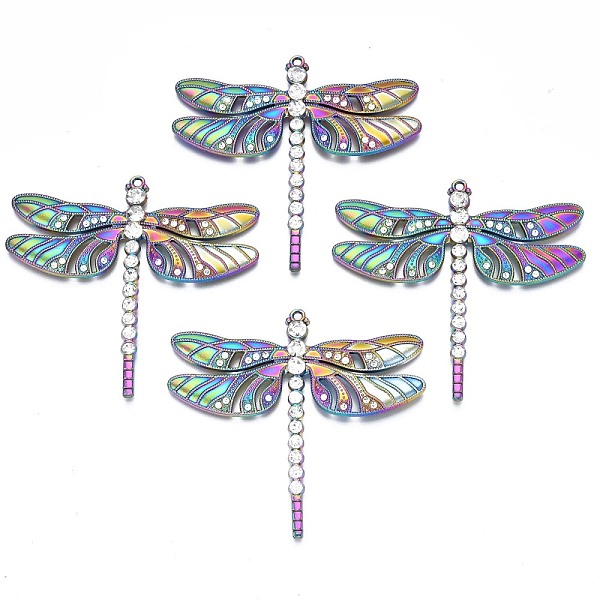 

PandaHall Rack Plating Rainbow Color Alloy Big Pendants, with Crystal Rhinestone, Cadmium Free & Nickel Free & Lead Free, Dragonfly..., Clear
