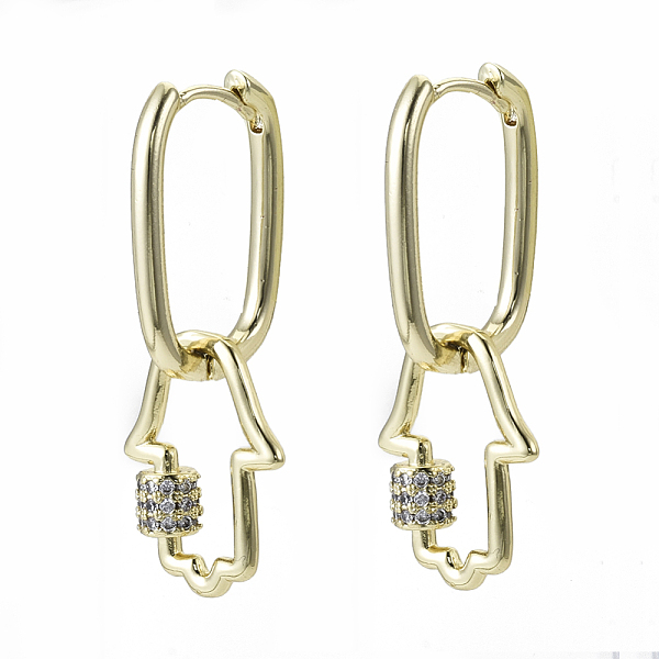 

PandaHall Brass Micro Pave Clear Cubic Zirconia Dangle Huggie Hoop Earrings, Nickel Free, Hamsa Hand/Hand of Fatima /Hand of Miriam, Real...