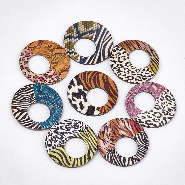 

PandaHall Printed Wooden Big Pendants, Flat Round with Animal Skin Pattern, Mixed Color, 60x3mm, Hole: 1.6mm Wood Flat Round Multicolor
