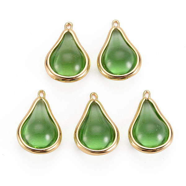 

PandaHall Transparent Glass Pendants, with Brass Findings, Teardrop, Light Gold, Light Green, 19x12x8mm, Hole: 1mm Brass+Glass Teardrop