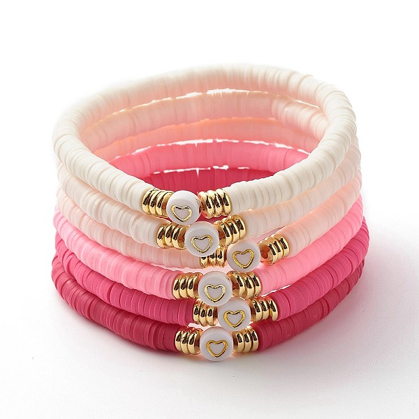 

PandaHall Handmade Polymer Clay Heishi Beads Stretch Bracelets Set with Heart Pattern Beads for Women, Mixed Color, Inner Diameter: 2-1/4..., Multicolor