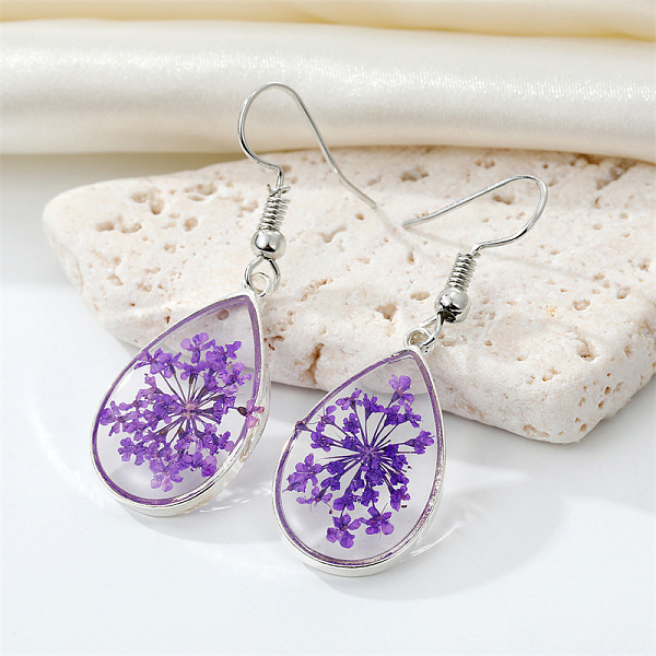 Bohemian Resin Dried Flower Earrings Colorful Creative Eternal Floral Drop For Women