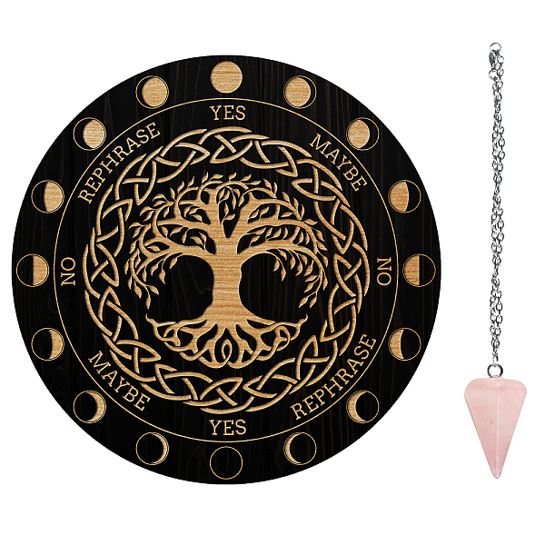 

PandaHall AHANDMAKER Tree of Life Pendulum Board, Dowsing Divination Metaphysical Message Board Wooden Carven Board with Crystal Pendulum..., Multicolor