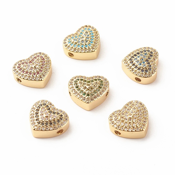 

PandaHall Rack Plating Brass Cubic Zirconia Beads, Cadmium Free & Lead Free, Real 18K Gold Plated, Hollow Heart, Mixed Color, 12x13.5x5mm..., Multicolor