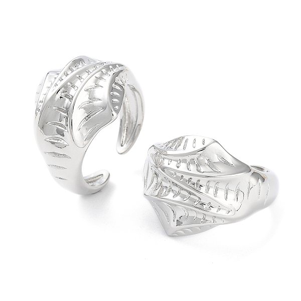 

PandaHall Brass Open Cuff Rings for Women, Grooved Leaf, Platinum, Inner Diameter: 17mm Brass Leaf