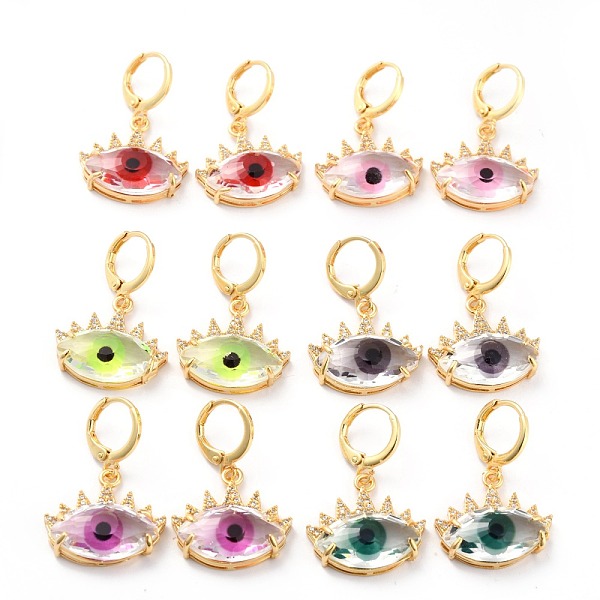 

PandaHall Brass Micro Pave Clear Cubic Zirconia Huggie Hoop Earrings, with Glass and Enamel, Evil Eye, Golden, Mixed Color, 31mm, Pin: 0.6mm..., Multicolor