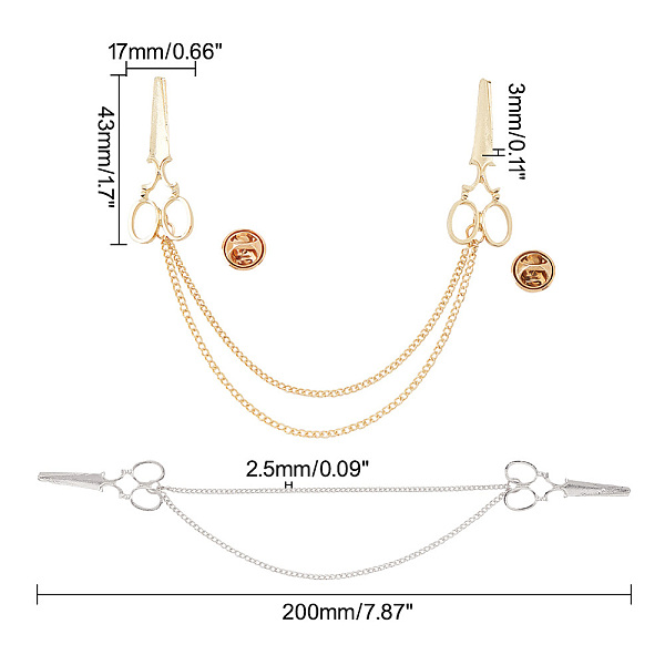 2 個 2 色ダブルシザー形状ハンギングチェーンブローチ
