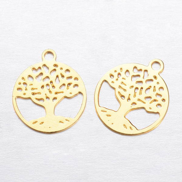 

PandaHall Brass Charms, Flat Round with Tree of Life, Golden, 11.5x10x0.3mm, Hole: 1mm Brass Flat Round