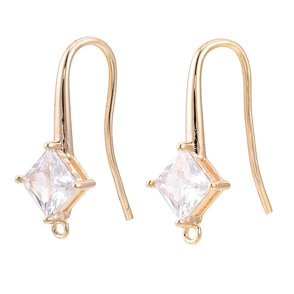 

PandaHall Brass Earring Hook, Ear Wire, with Vertical Loop, Cubic Zirconia, Clear, Nickel Free, Real 18K Gold Plated, 24x9mm, Hole: 1.2mm...