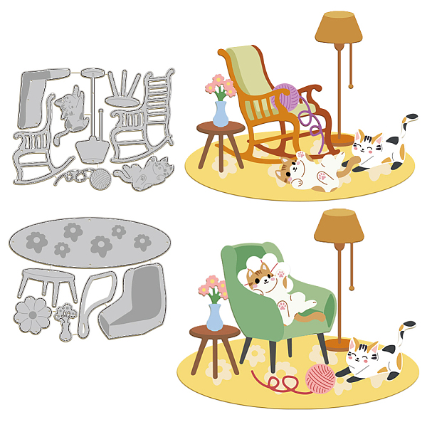 

PandaHall GLOBLELAND 2Set 14Pcs Chair and Cats Cutting Dies for Card Making Metal Sofa Cats Die Cuts Embossing Stencils Cutting Dies...