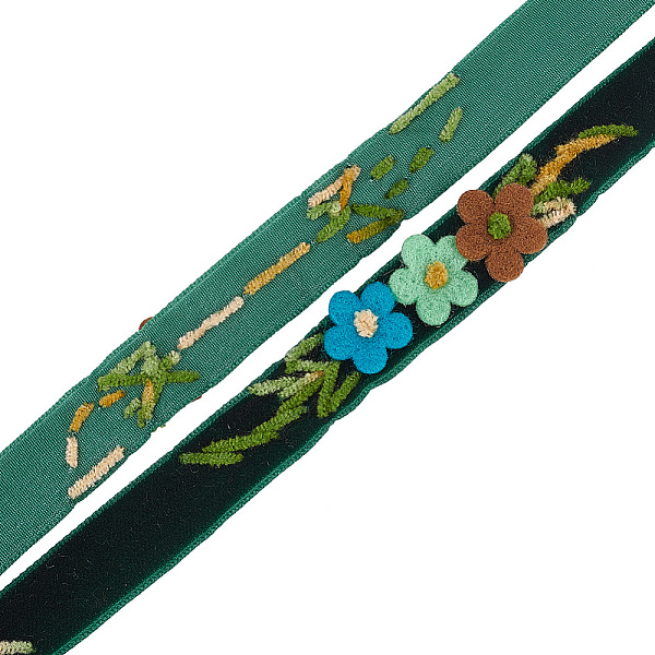 

PandaHall GOMAKERER 1 Yard Floral Velvet Ribbon, Dark Green Single Faced Ribbon Flower Velvet Ribbon Trim for Gift Wrapping, DIY Clothing...