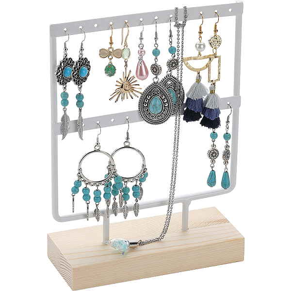 

PandaHall SUNNYCLUE 1 Set 2-Tier Rectangle Iron Jewelry Dangle Earring Organizer Holder with Wooden Base, for Earring Storage, White...