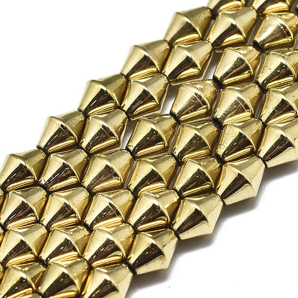 

PandaHall Electroplate Non-magnetic Synthetic Hematite Beads Strands, Bicone, Real 18K Gold Plated, 6x4.5mm, Hole: 1mm, about...