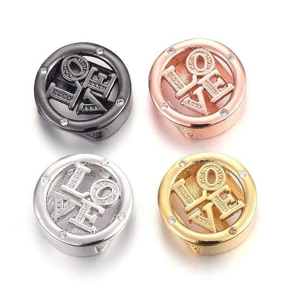 

PandaHall Brass Micro Pave Cubic Zirconia Slide Charms, Long-Lasting Plated, Cadmium Free & Nickel Free & Lead Free, Flat Round with Word..., Clear