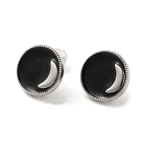 

PandaHall Real 18K Gold Plated Brass Stud Earring Findings, with Loop, Enamel and Ear Nuts, Flat Round with Moon, Black, 14mm, Hole: 1mm...