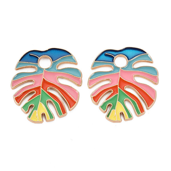 

PandaHall Rack Plating Alloy Enamel Pendants, Cadmium Free & Nickel Free & Lead Free, Monstera Leaf, Light Gold, Mixed Color, 33.5x30x1.5mm..., Multicolor