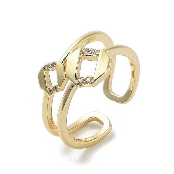 

PandaHall Brass Micro Pave Cubic Zirconia Open Cuff Rings, Octagon, Real 18K Gold Plated, US Size 7 1/4(17.5mm) Brass+Cubic Zirconia Octagon..., Clear