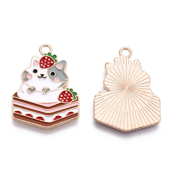 

PandaHall Alloy Enamel Pendants, Cadmium Free & Lead Free, Cat with Strawberry, Pink, 30x21.5x1mm, Hole: 2mm Alloy+Enamel Cat Shape Pink