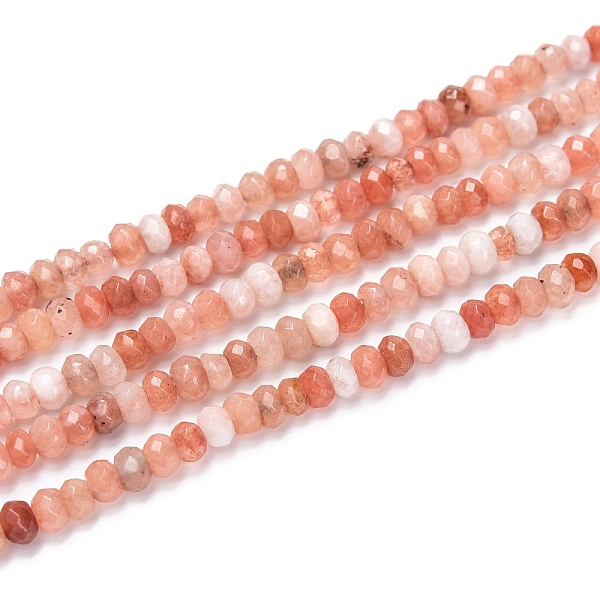 

PandaHall Dyed Natural Malaysia Jade Rondelle Beads Strands, Faceted, Light Coral, 4x2~3mm, Hole: 1mm, about 115pcs/strand, 14 inch Malaysia..., Red