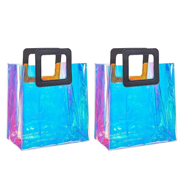 

PandaHall PVC Laser Transparent Bag, Tote Bag, with PU Leather Handles, for Gift or Present Packaging, Rectangle, Black, Finished Product...