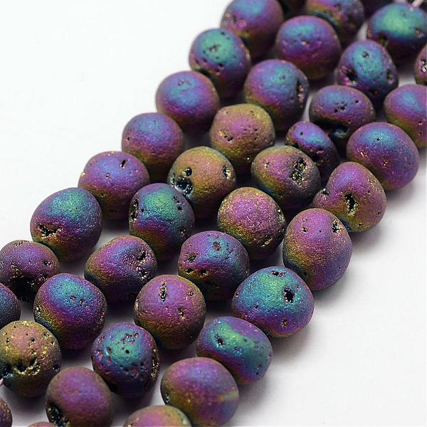 

PandaHall Electroplated Natural Quartz Crystal Beads Strands, Druzy Geode Crystal, Round, Colorful, 10~13mm, Hole: 1mm, about...