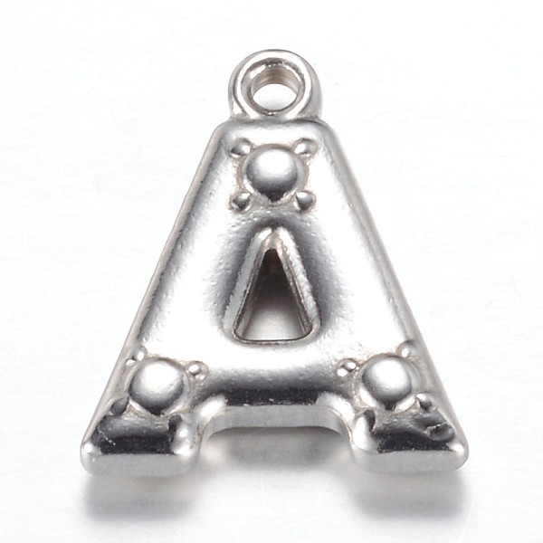 

PandaHall 201 Stainless Steel Charms, Letter A, Letter.A, 15.2x13x3mm, Hole: 1.2mm 201 Stainless Steel Letter A