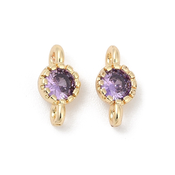 Brass Cubic Zirconia Flat Round Connector Charms