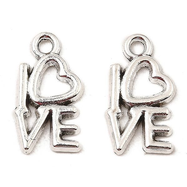 

PandaHall Tibetan Style Alloy Pendants, Word LOVE, Antique Silver, 14x8x1mm, Hole: 1.2mm, about 2777pcs/1000g Alloy Word