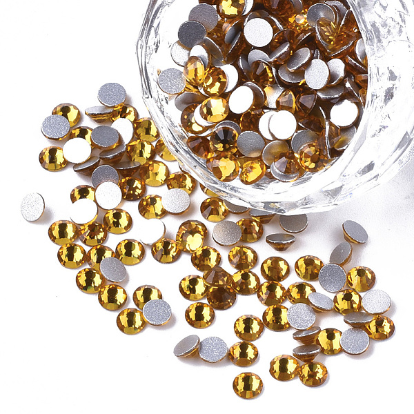 

PandaHall Glass Rhinestone Flat Back Cabochons, Back Plated, Faceted, Half Round, Light Topaz, SS4, 1.5~1.6x1mm, about 1440pcs/bag Glass..., Yellow