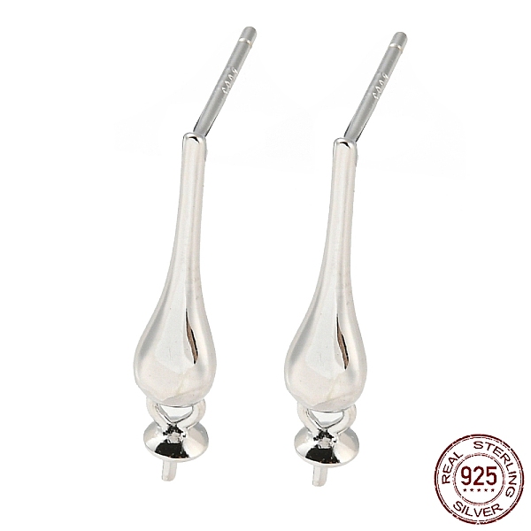 

PandaHall Rhodium Plated Teardrop 925 Sterling Silver Stud Earring Findings, for Half Drilled Beads, with S925 Stamp, Real Platinum Plated...
