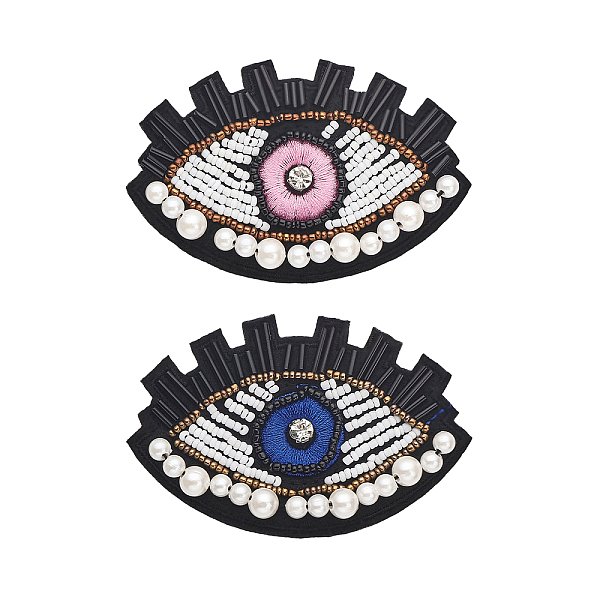 PandaHall CHGCRAFT 4Pcs 2 Colors Eye Beaded Patches Blue Evil Eye Embroidered Iron On Patches Pink Eyes Applique Embroidery Garment...