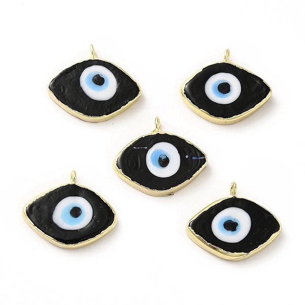 

PandaHall Handmade Lampwork Pendants, with Rack Plating Brass Findings, Long-Lasting Plated, Evil Eye, Black, 17~18x21~22x4~4.5mm, Hole: 2mm...