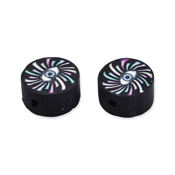 

PandaHall Handmade Polymer Clay Beads, Flat Round with Eye, Black, 9~10x4.5~5mm, Hole: 1.6mm Polymer Clay Flat Round Black