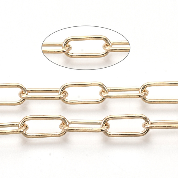 

PandaHall Unwelded Iron Paperclip Chains, Drawn Elongated Cable Chains, with Spool, Light Gold, 12.5x5.6x1.2mm, about 82.02 Feet(25m)/roll...