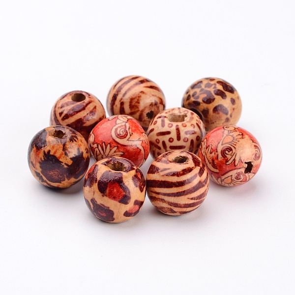 Round Printed Natural Wood Beads