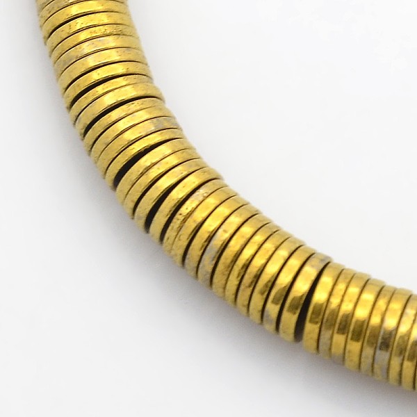 

PandaHall Electroplate Non-magnetic Synthetic Hematite Beads Strands, Heishi Beads, Flat Round/Disc, Golden Plated, 6x1mm, Hole: 1mm, about...