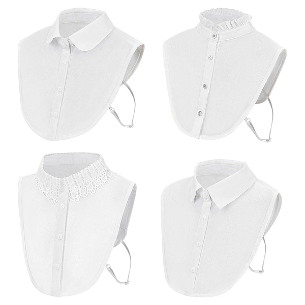 

PandaHall AHADERMAKER 4Pcs 4 Styles Polyester Bib, Stand Collar, Detachable Blouse Collar Choker, White, 280~335x320~350x2.5~7.5mm...