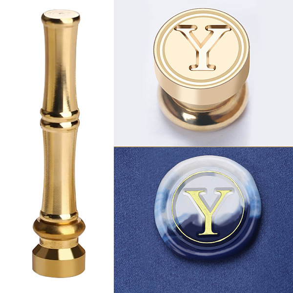 

PandaHall Golden Tone Brass Wax Seal Stamp Head with Bamboo Stick Shaped Handle, for Greeting Card Making, Letter Y, 74.5x15mm Brass Letter...