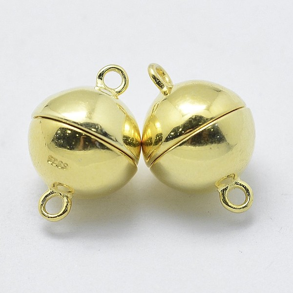 

PandaHall 925 Sterling Silver Magnetic Clasps, with 925 Stamp, Round, Golden, 12x8mm, Hole: 1mm Sterling Silver Round