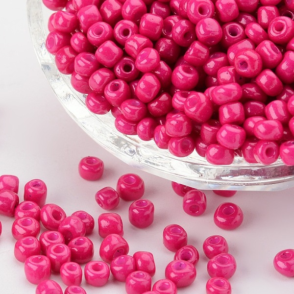 

PandaHall Baking Paint Glass Seed Beads, Camellia, 6/0, 4~5x3~4mm, Hole: 1~2mm, about 500pcs/50g, 50g/bag, 18bags/2pounds Glass Pink