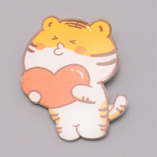 

PandaHall Tiger with Heart Chinese Zodiac Acrylic Brooch, Lapel Pin for Chinese Tiger New Year Gift, White, Light Salmon, 42x33.5x7mm..., Orange