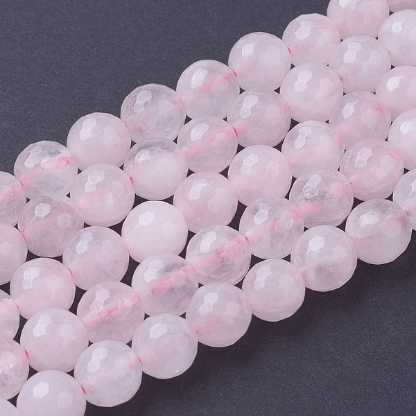 

PandaHall Natural Rose Quartz Beads Strands, Faceted, Round, Pink, 8mm, Hole: 1mm, about 24pcs/strand, 7.8 inch Rose Quartz Round Pink