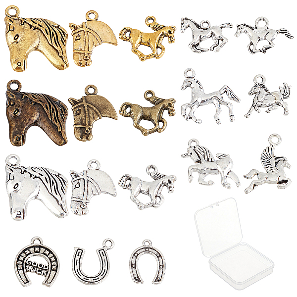 

PandaHall SUNNYCLUE 1 Box 72Pcs 18 Styles Horse Charms Bulk Tibetan Alloy Horse Horseshoes Charm Vintage Animal pendants Horse Head Charms...