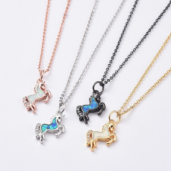 

PandaHall Unicorn Brass Pendant Necklaces, with Micro Pave Cubic Zirconia, Synthetic Opal, Brass Cable Chains and Cardboard Box, Mixed Color...
