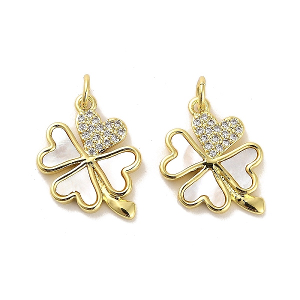 

PandaHall Brass Micro Pave Clear Cubic Zirconia Pendants, with Shell, Jump Rings, Real 18K Gold Plated, Clover, 19.5x15x2mm, Hole: 3.5mm...