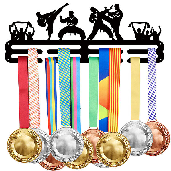 

PandaHall Iron Medal Hanger Holder Display Wall Rack, 2-Line, with Screws, Karate, Sports, 400x150mm Iron Sports Black