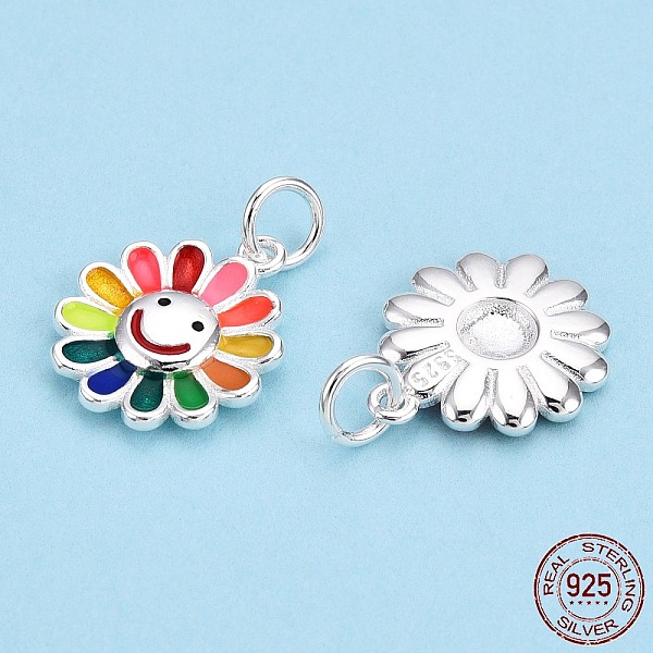 

PandaHall 925 Sterling Silver Enamel Charms, with Jump Ring, Flower with Smile, Colorful, 14.5x12x2mm, Hole: 3mm Sterling Silver+Enamel...